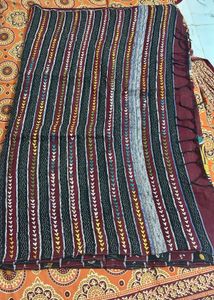 Elegant Maroon Kantha Stitch Saree