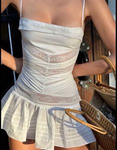 Chic White Lace Trim Mini Dress