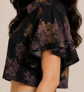 Black Floral Butterfly Sleeve Crop Top