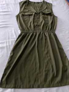 Olive Green Dress with Pockets