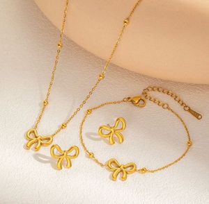 Gold Bow Necklace &amp; Earring Set