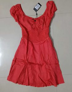 Coral Red Smocked Fit &amp; Flare Mini Dress