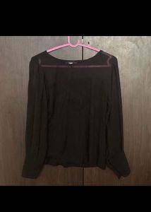 Chic Sheer Neckline Black Top
