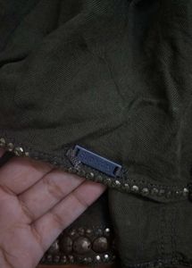 Y2K olive Mini Skirt with Embellished Hem