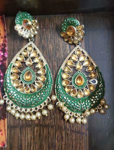 Designer Green &amp; Gold Earrings
