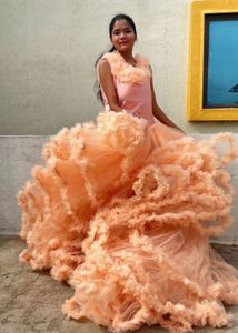 Stunning Peach Ruffle Gown