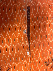 Orange Ikat Print Kurta