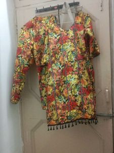 Colorful Floral Kurta Set with Tassel Detail