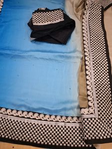 Double Shaded Blue Satin With Heavy Border