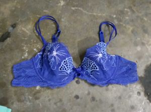 Blue Embroidered Bra