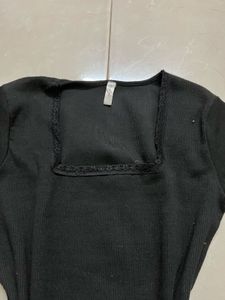 Black Lace ribbed long sleeve top sqaure neck