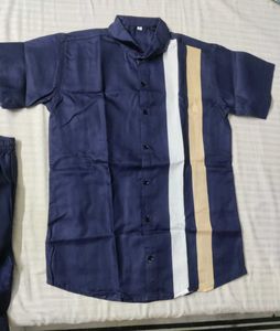 Men's Navy Blue Striped Short Set