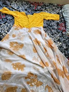 Yellow Embroidered Blouse with Floral Skirt
