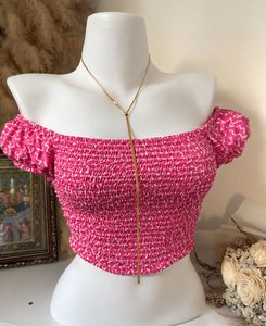 Pink Cute Puff Sleeve Crop Top