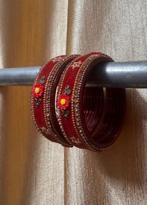 Red Stone Work Bangles