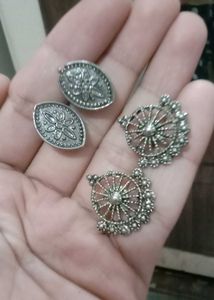 Silver Tone Stud Earring Set