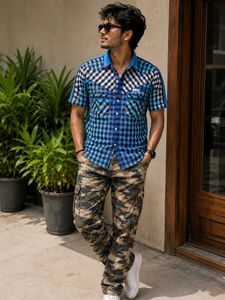 Urbanfriend's premium blue black Half Sleeve shirt