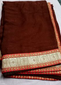 Brown & Gold Embellished Saree