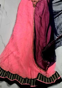 Blue and pink lehenga set.