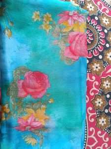 Blue Floral Print Saree