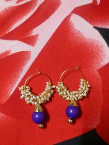 Pearl &amp; Purple Ball Drop Hoop Earrings