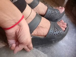 Black Wedge Heel Sandals