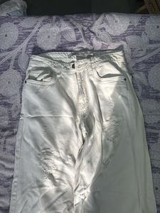 White Ripped Wide Leg Jeans