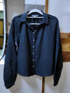 Cotton Black Button-Up Shirt