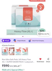 Nua Ultra-Safe Sanitary Pads (2 Packs)