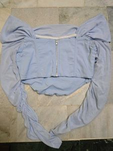(Limited time offer⚠️) Blue Ruched Sleeve top