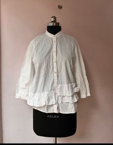 Zara White Ruffled Button-Down Top
