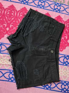 Distressed Black Denim Shorts