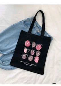 Cute Black Tote Bag with Heart Design