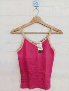 Chic Pink Camisole with Lace Trim