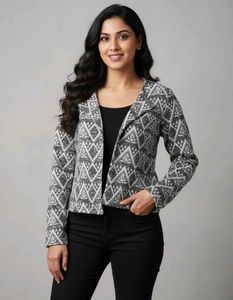 Geometric Print Open Front Jacket