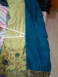 Blue Saree with Mirror Work Border