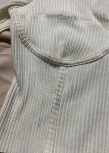 Cream Ribbed Long Sleeve Corset Top