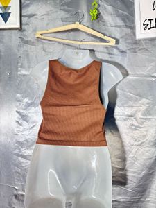 Brown Cropped Knit Tank Top