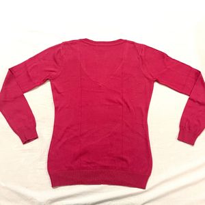Rosy Pink V Neck Cotton Sweater By Fame Forever