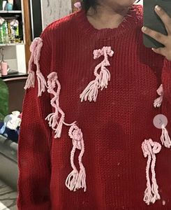 Newme Pinteresty Chunky Knit Red Sweater with Bows