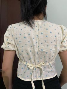 Butter Yellow Polka Dot V-Neck Top