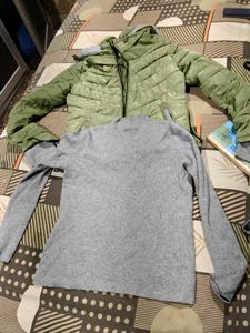 Olive Green Puffer Jacket & winter Top free