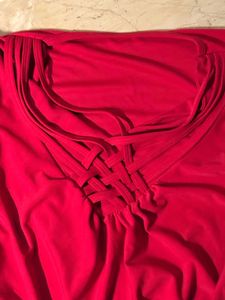 Vibrant Red Ruched Sleeve Top