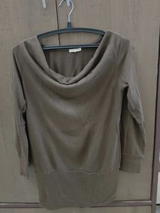 Brown Cowl Neck Long Sleeve Top