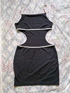 Trendy Cutout Black Ribbed Mini Dress