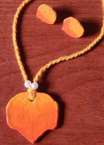 Handmade Orange Leaf Necklace &amp; Earrings Set