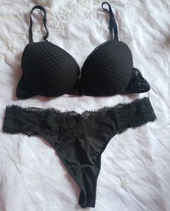 Black Lace Bra and Thong Set