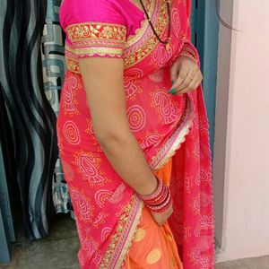 Vibrant Pink &amp; Orange Saree