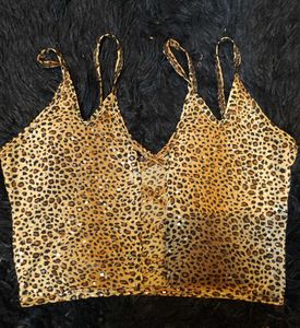 Leopard Print Spaghetti Strap Crop Top