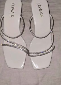 Sparkling White Flat Sandals
